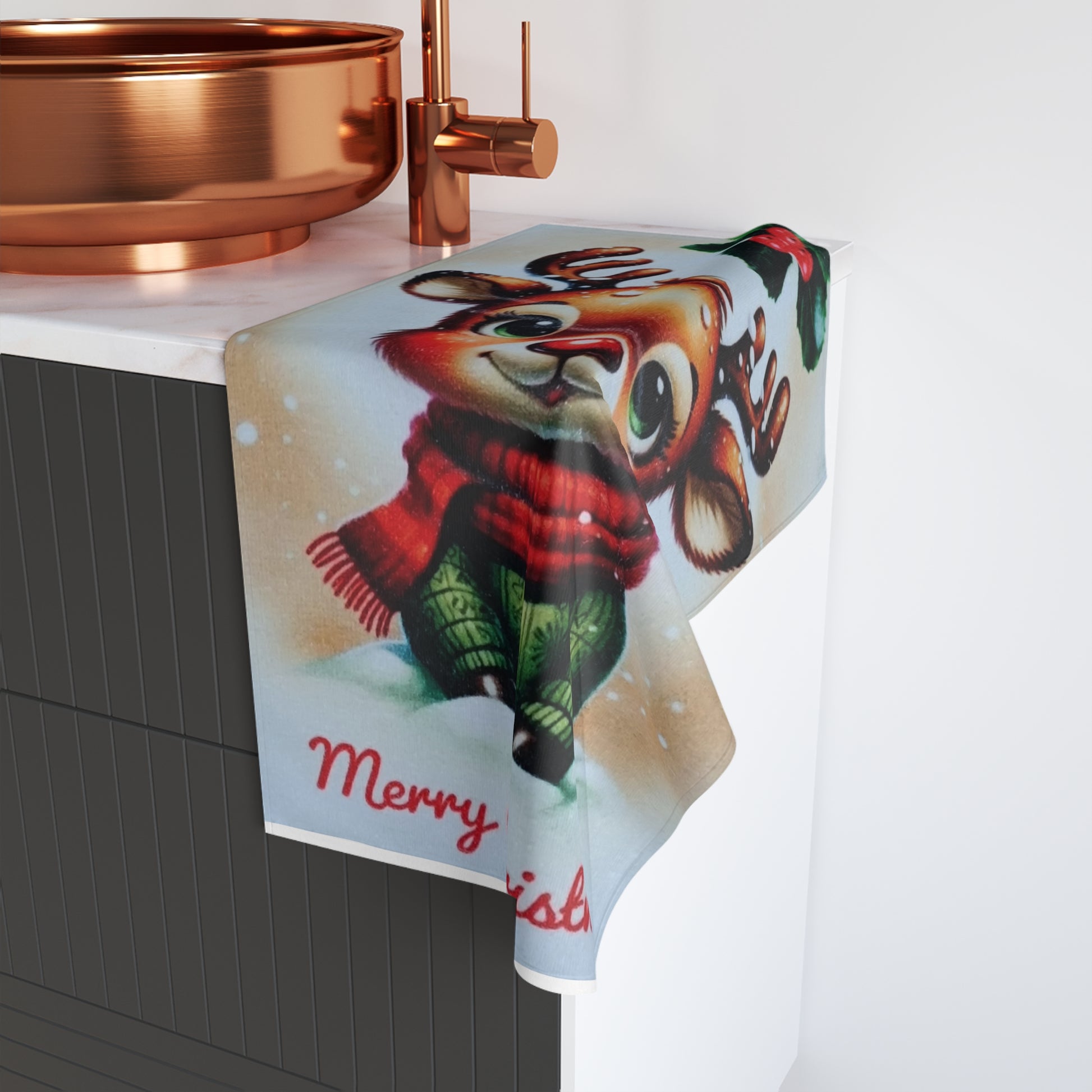 Christmas Reindeer Hand Towel - Festive Holiday Decor