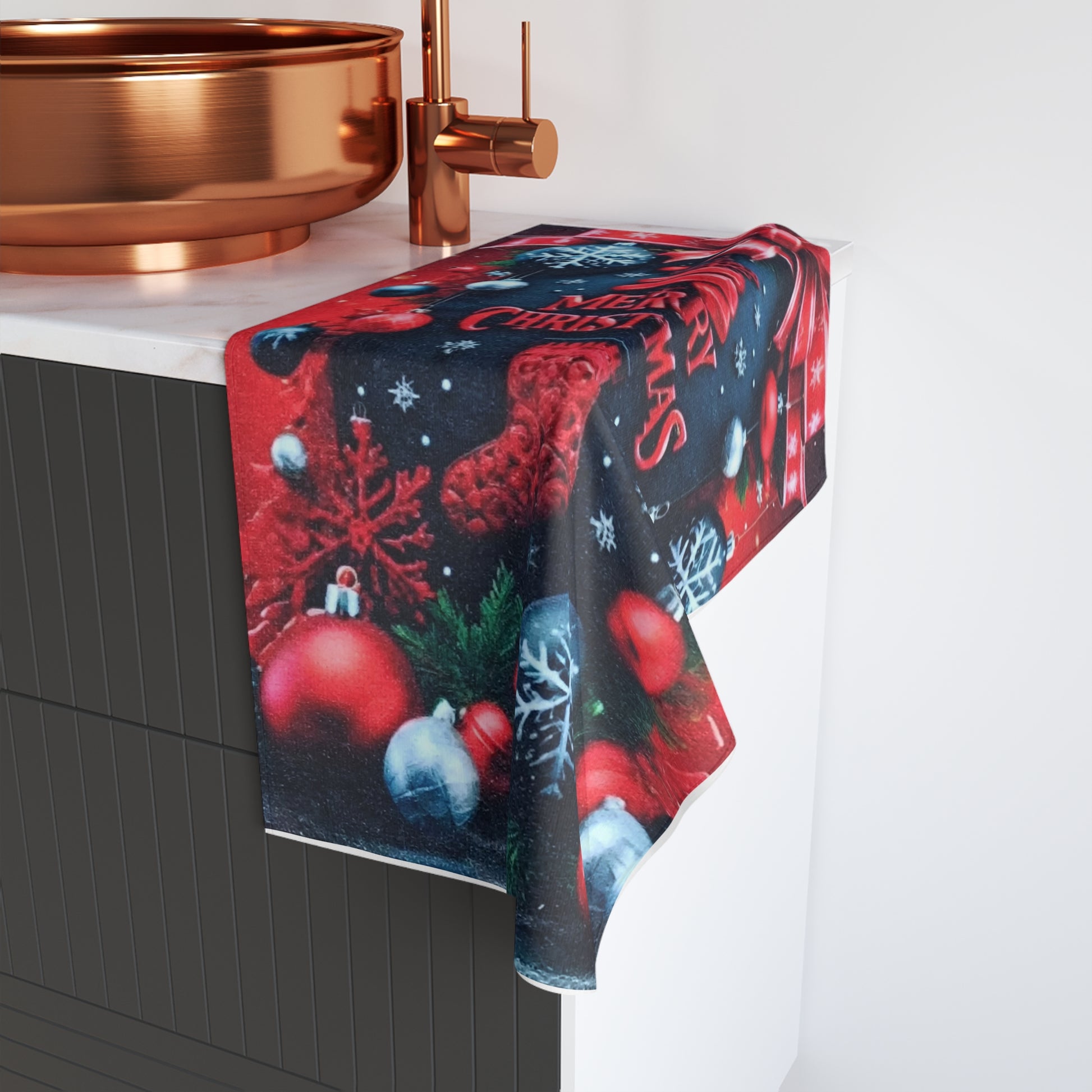 Festive Christmas Hand Towel - Merry Christmas Decor