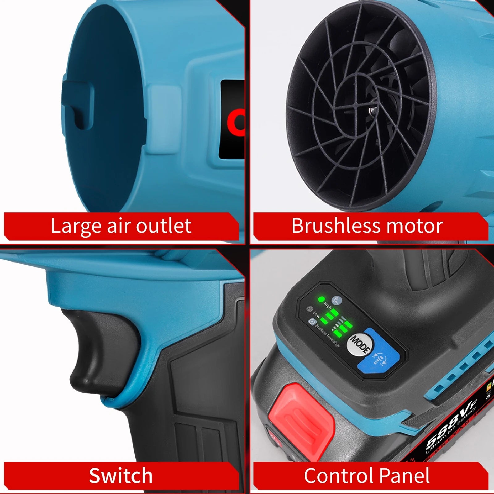 3500W Brushless Electric Air Blowers 300000RPM Handheld Cordless Leaf Blower Dust Blowing Tools for Makita Battery Pin