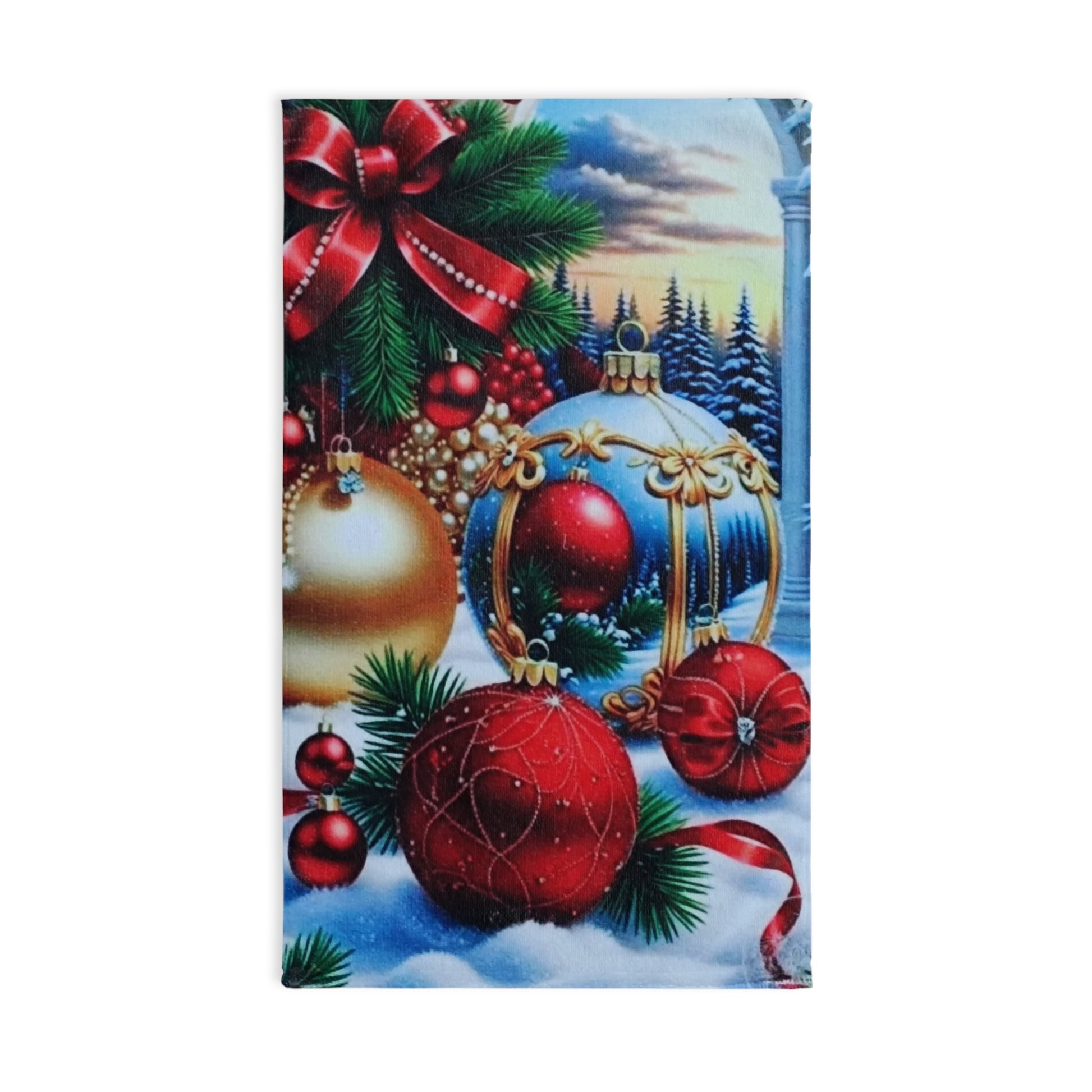 Festive Christmas Hand Towel - Holiday Decor with Ornaments & Ribbon