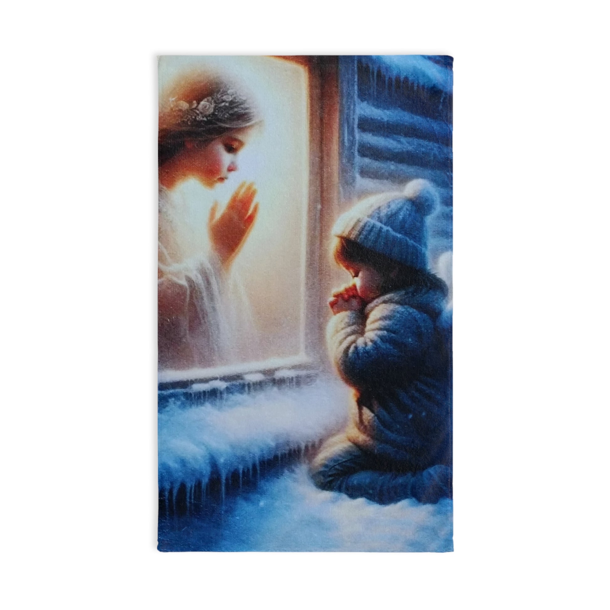 Winter Serenity Hand Towel - Cozy Holiday Decor with Child and Angel Design