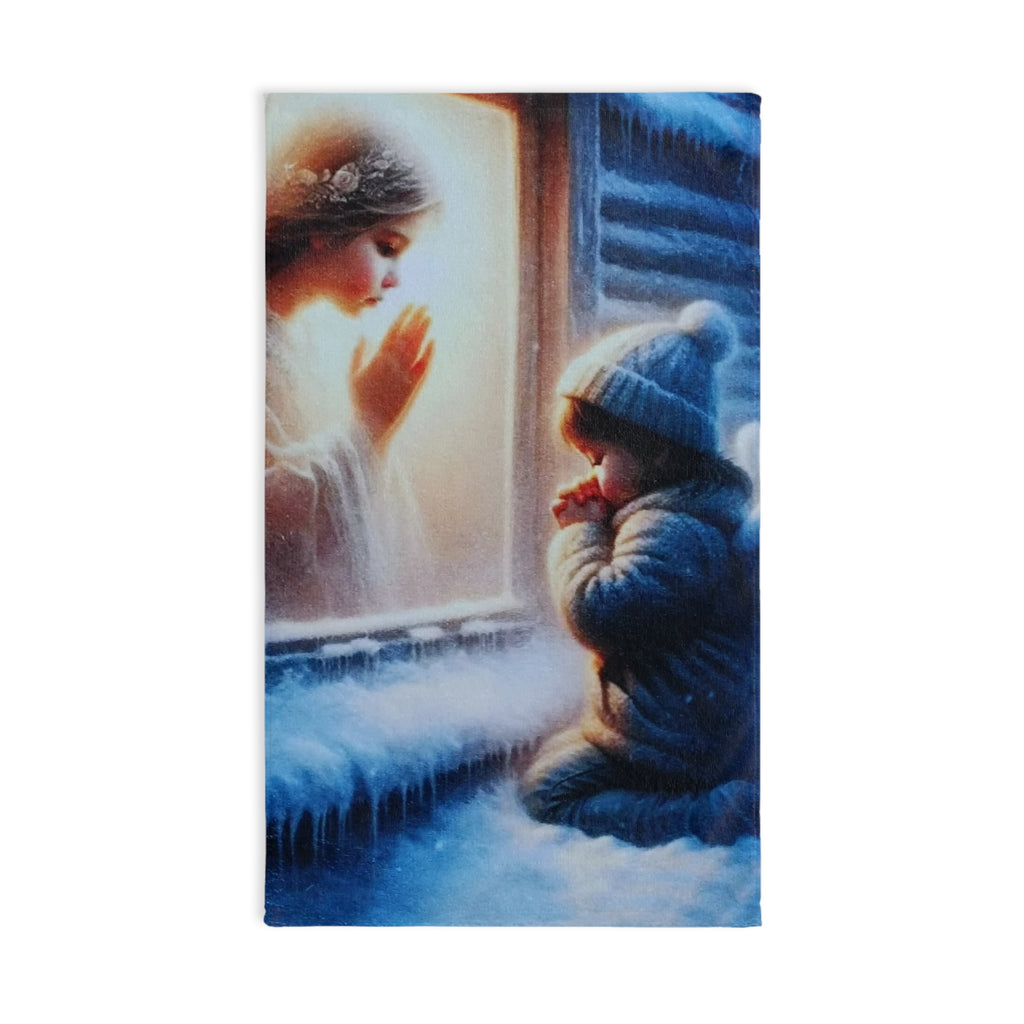 Winter Serenity Hand Towel - Cozy Holiday Decor with Child and Angel Design